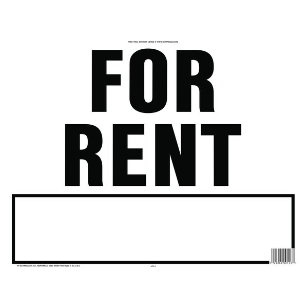 Hy-Ko For Rent Sign 18" x 23", 5PK A00153